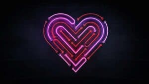 Neon pink heart shaped like a maze